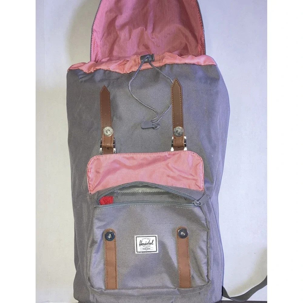 Herschel‎ Little America Mid Laptop Backpack Grey & Red/White Stripe Lining